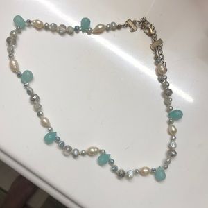 Very pretty light blue and pearl and beaded necklace
